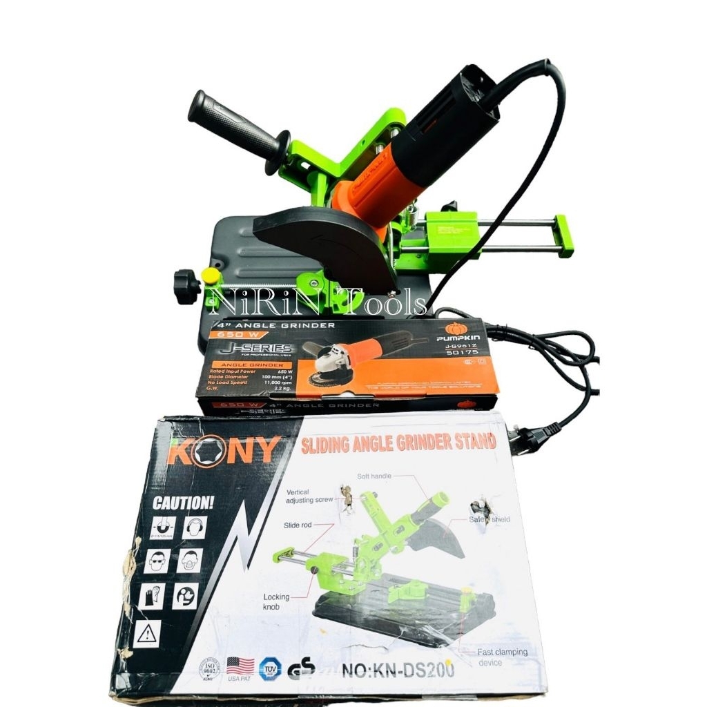 KONY แท่นจับเจียรสไลด์ พร้อมเครื่องเจียร PUMPKIN 4นิ้ว กำลัง 650W แท่นตัดสไลด์ 45 องศา แท่นจับลูกหมู