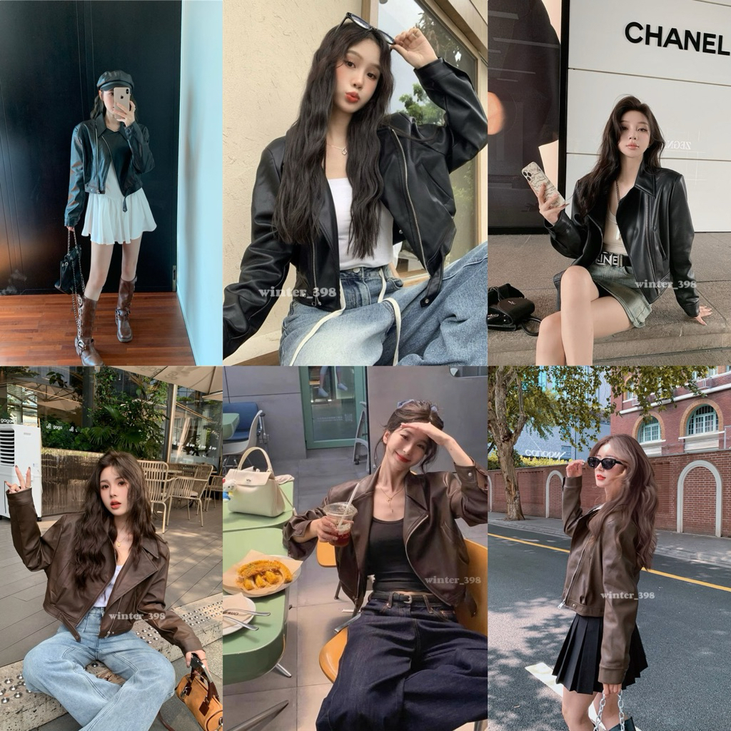 winter398:(W2)Jacket Pu leather trendy season🎧แจ็คเก็ตหนังPUพร้อมส่งค่ะ