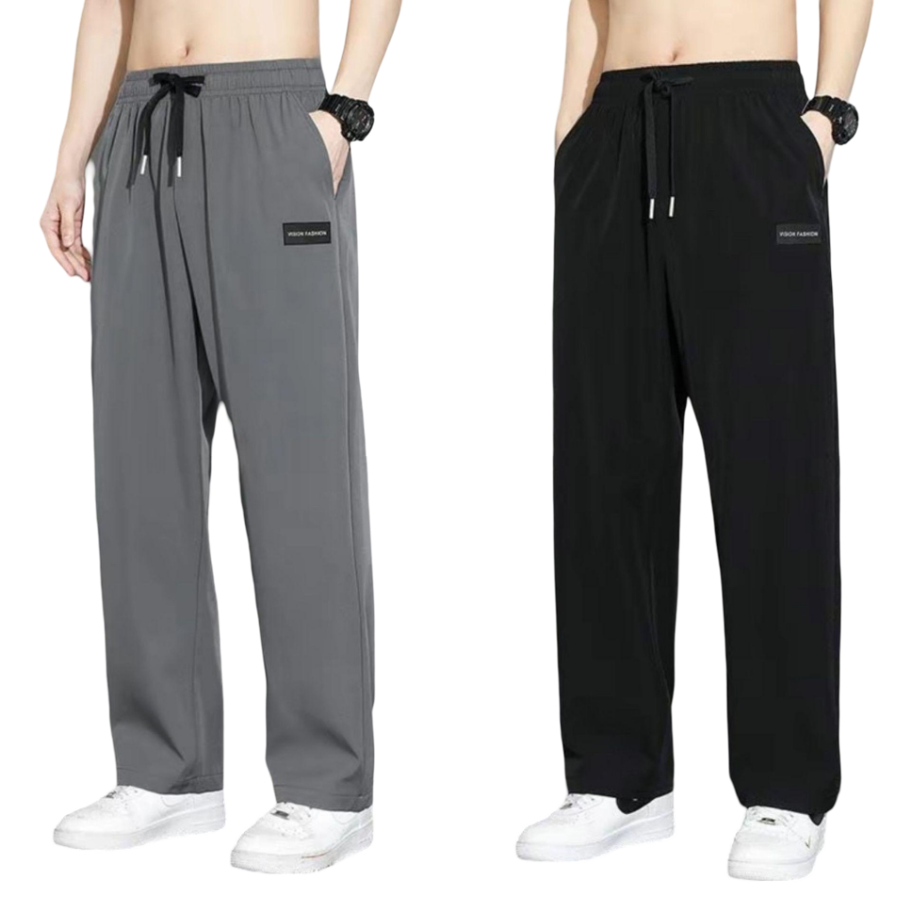 M-5XLกางเกงกีฬากางเกงขายาวลำลองฤดูร้อน งานปักป้ายหนัง ทรงหลวมใส่สบายเอวยางยืดเนื้อผ้าระบายอากาสได้ดี