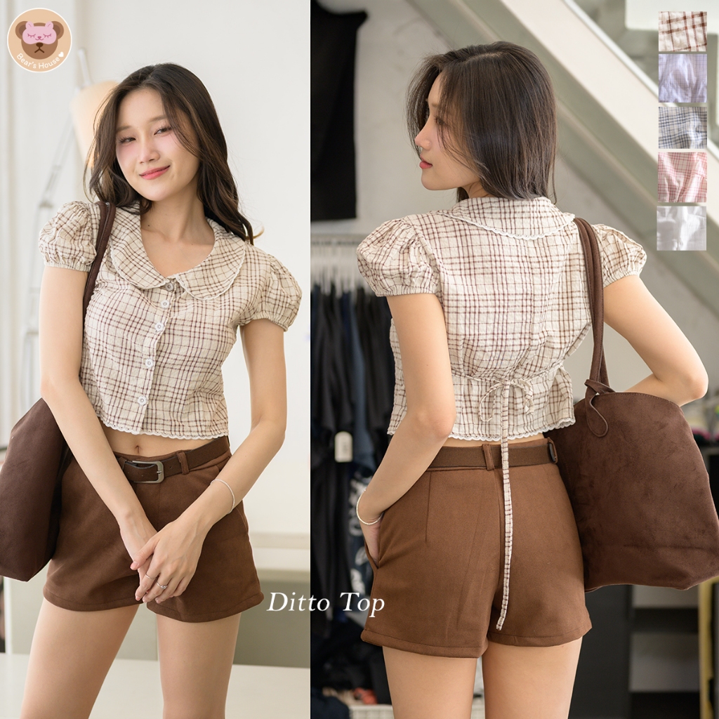 Ditto Top เสื้อเชิ้ตคอบัว เเขนตุ๊กตา ***ขายเเยกชิ้น***