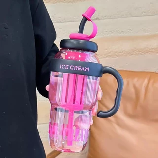 แก้วน้ำพลาสสติก 1200ml แก้วIce-cream (ไม่มีกล่อง) แถมหลอดพร้อมที่กรอง มีที่ปิดจุกหลอด กันฝุ่น ความจุขนาดใหญ่