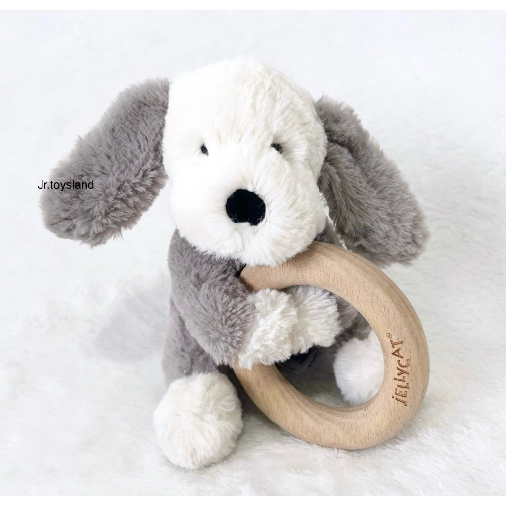Jellycat Smudge Puppy Wooden Ring ขนสวย 95% หายากค่ะ