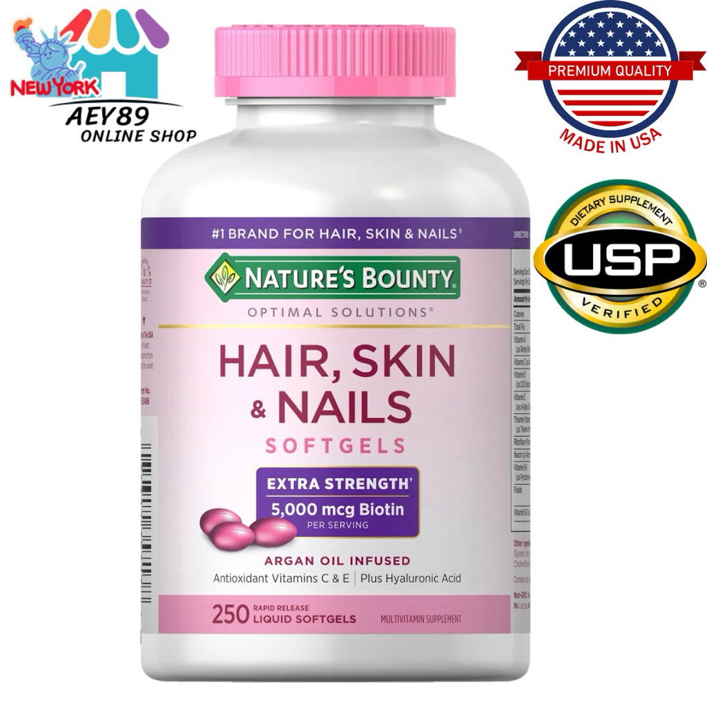 Nature's Bounty Optimal Solutions Extra Strength Hair Skin & Nails 250 Softgel ,150ซอฟเจล