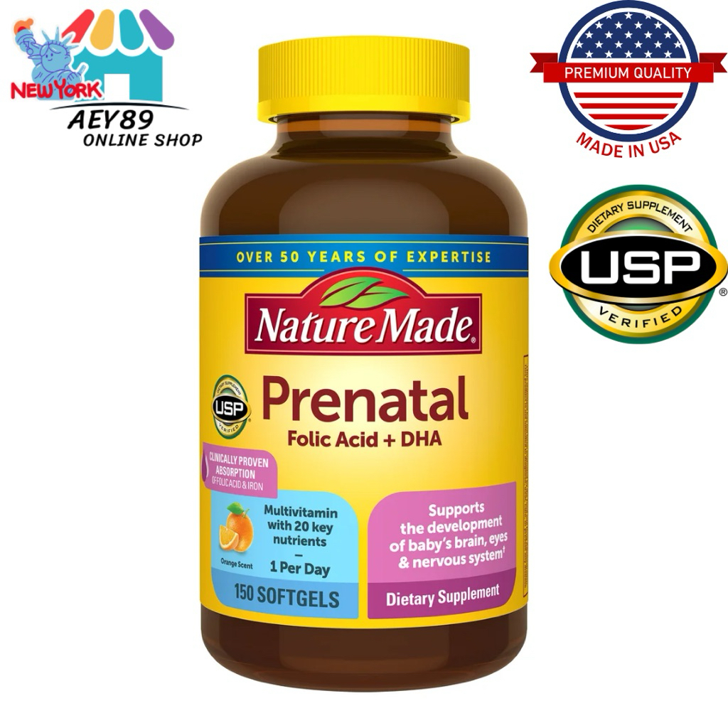 Nature Made Prenatal Folic Acid + DHA  วิตามินนำเข้าจากอเมริกา ขนาด150ซอฟเจล