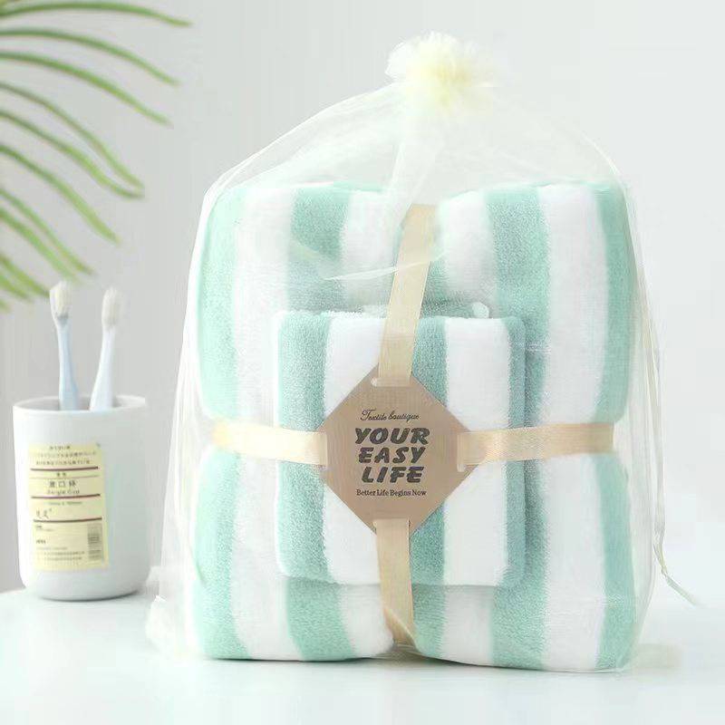 เซ็ตถุงผ้าแก้วผ้าเช็ดตัว+ผ้าเช็ดผม ขนแกะปะการัง 70 x 140 cm.35x75 CM - รูปที่ 2