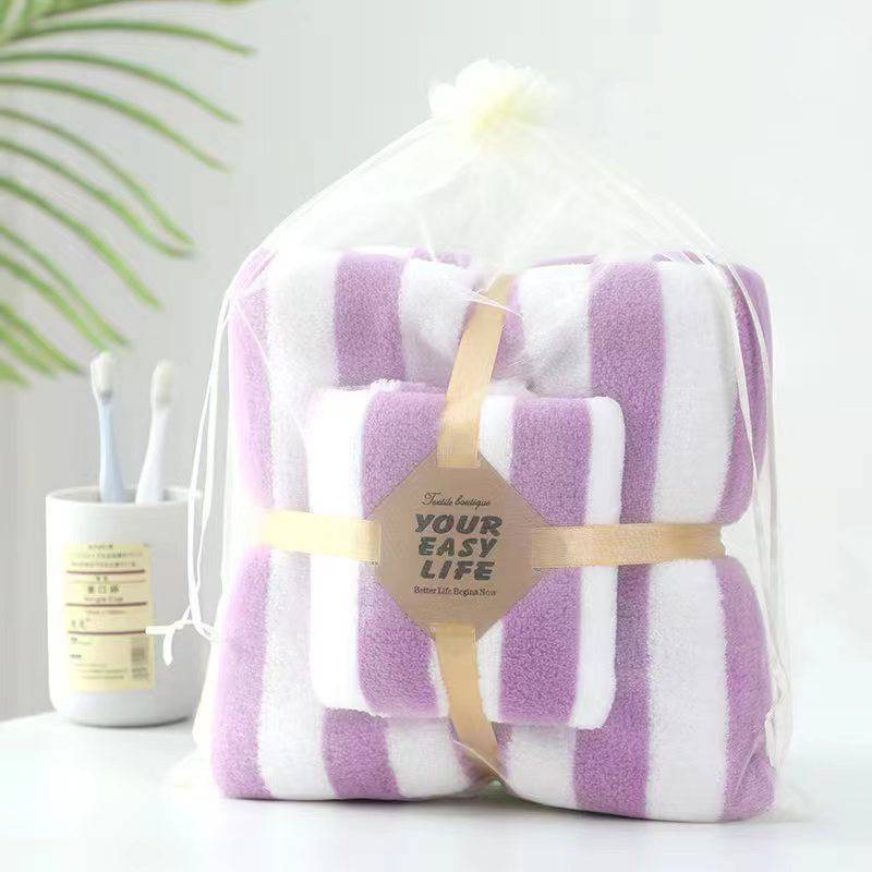 เซ็ตถุงผ้าแก้วผ้าเช็ดตัว+ผ้าเช็ดผม ขนแกะปะการัง 70 x 140 cm.35x75 CM - รูปที่ 3