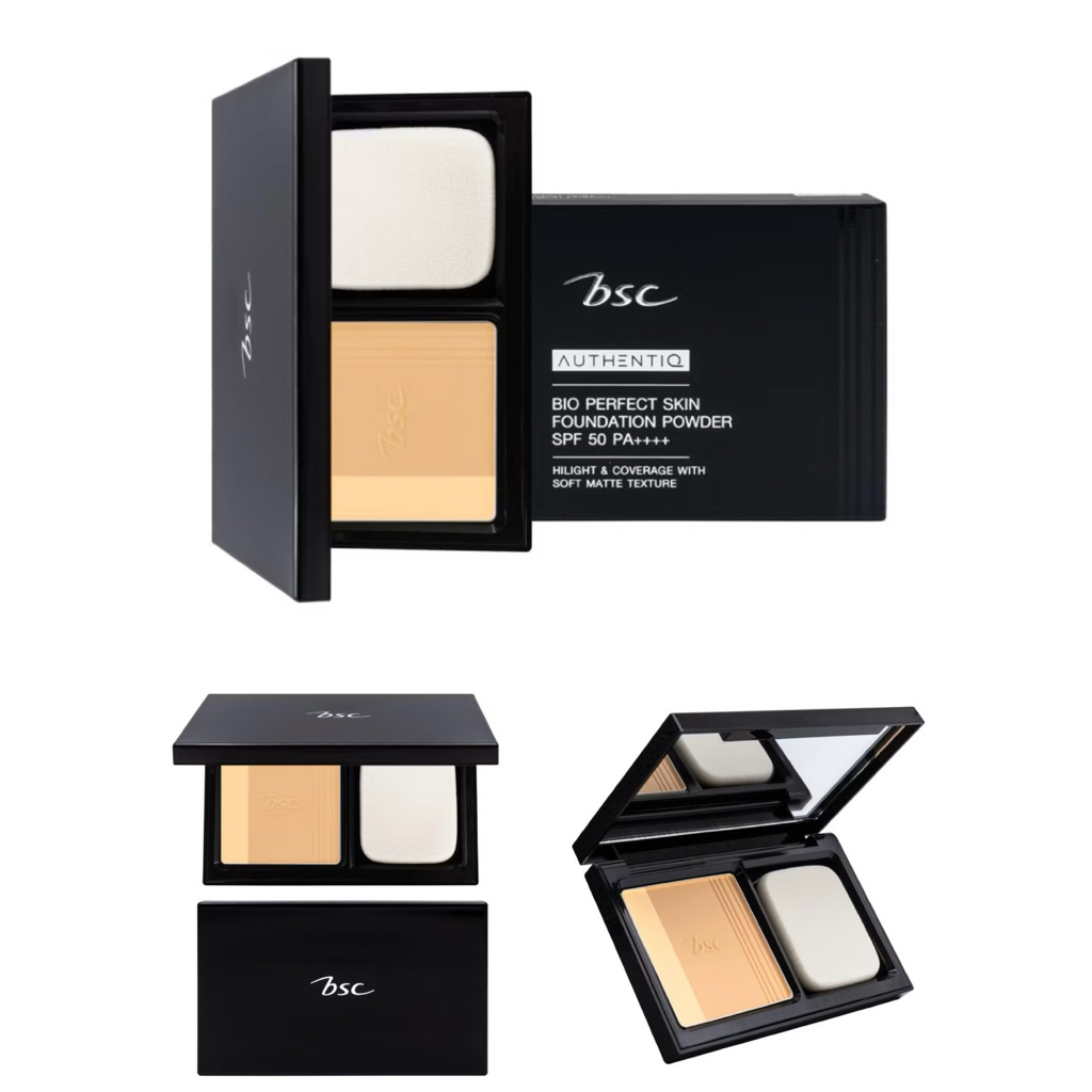 ตลับจริง BSC AUTHENTIQ BIO PERFECT SKIN FOUNDATION POWDER SPF 50 PA++++ แป้งนุ่มลื่นบางเบา ปกปิดปานกลาง ตลับจริง