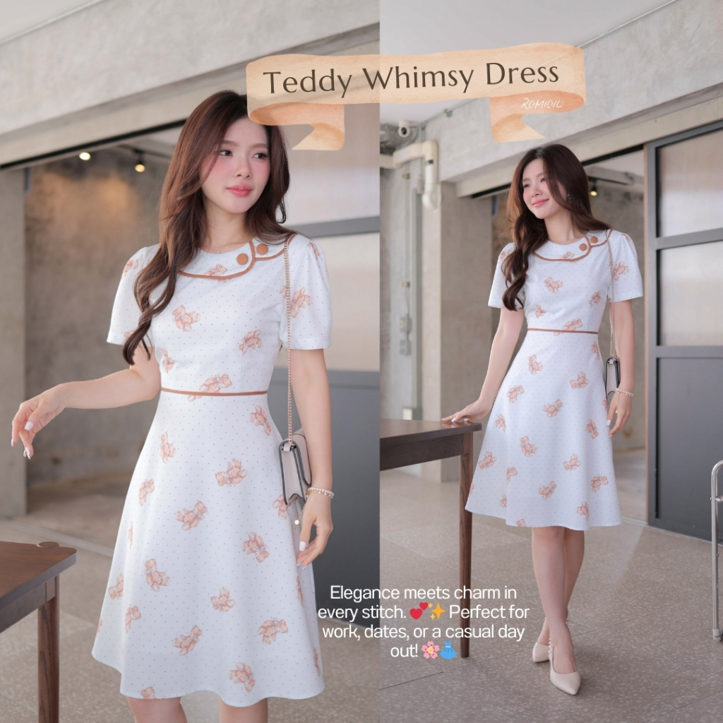 Romi"Oil" Vivienne K208 ชุดเดรสสีฟ้าอ่อน (คอปกแต่งกระดุม) (ไม่มีป้ายแบรนด์ Romi"Oil")