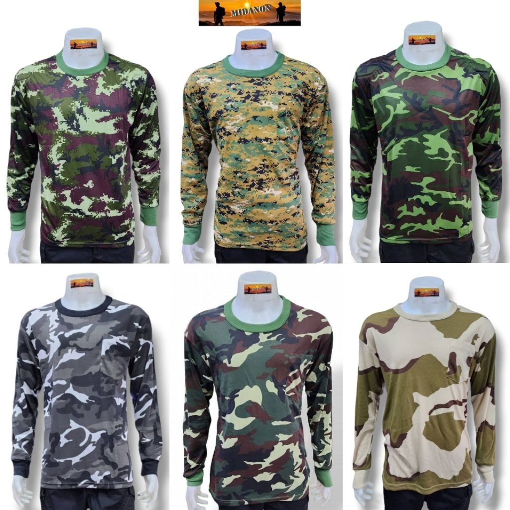 เสื้อยืดแขนยาวลายพราง เสื้อยืดทหาร เสื้อยืดแขนยาวลายพราง เดินป่า ลำลอง แฟชั่นทหาร กิจกรรมกลางแจ้ง เกรดไทย