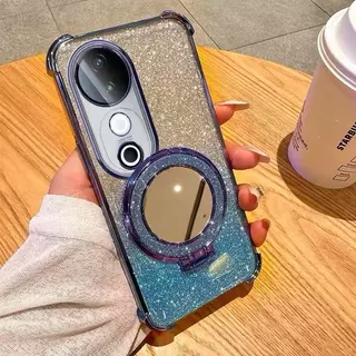 เคสขอบสี กากเพชร สำหรับ Vivo V60 V60lite V50 V40 Pro V40lite V50liteกระจก แต่งหน้า ตั้งได้ กันกระแทก