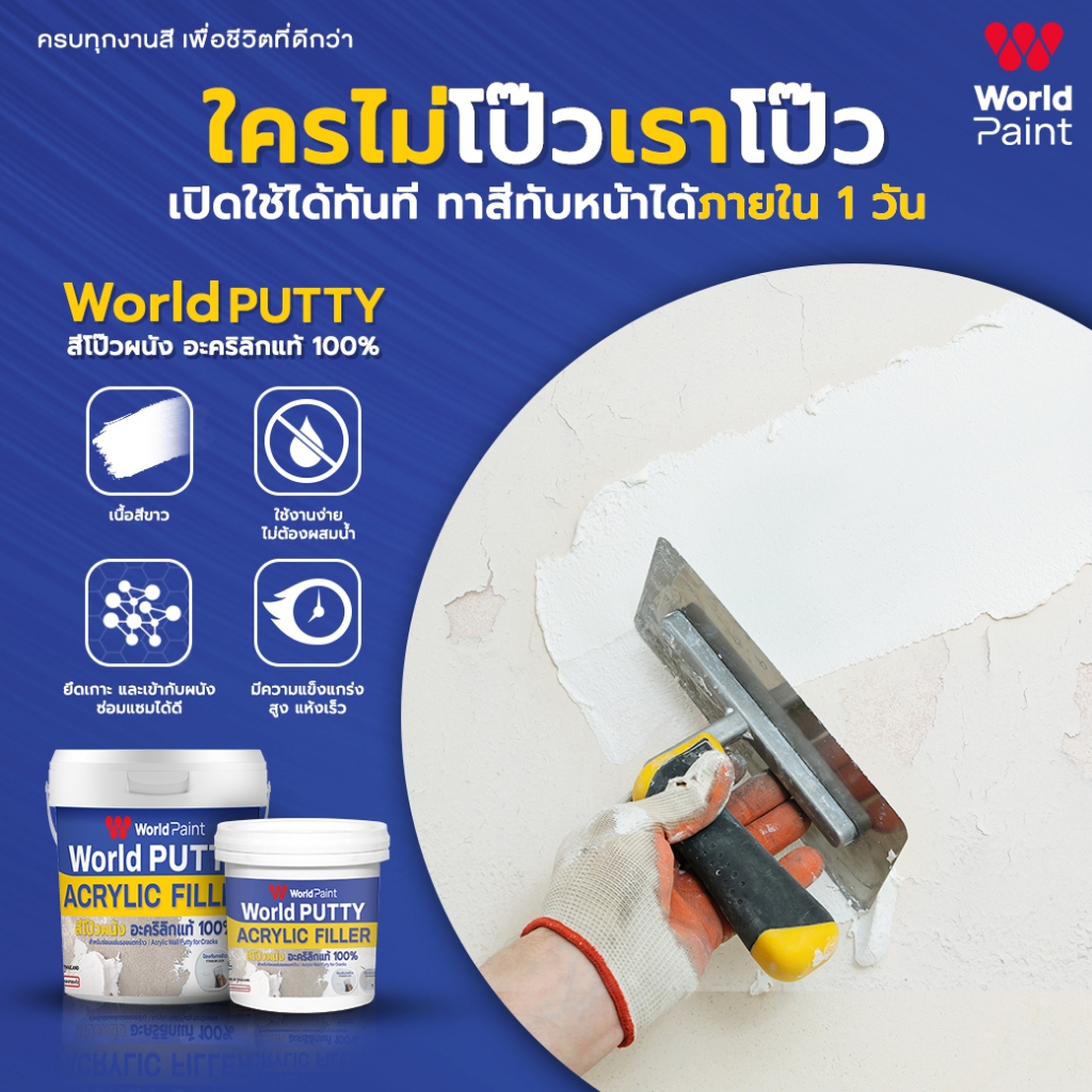 WorldPaint World PUTTY  สีโป๊วผนัง อะคริลิกแท้ 100% เฉดสี ขาว