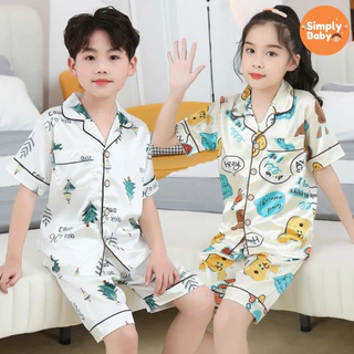 Simply Baby ชุดนอนเด็ก เสื้อและกางเกง ผ้าซาติน เย็นลื่นสบาย พร้อมส่งจากไทย
