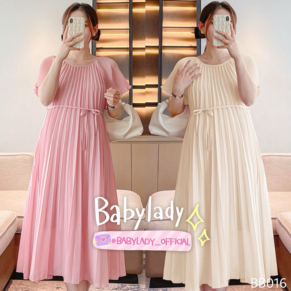 BB 016 ชุดคลุมท้อง - พลีทพร้อมสายผูกเอว ชมพู BABYLADY