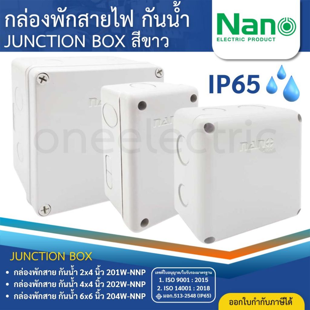 NANO กล่องพักสายไฟ กันน้ำ 2x4" 4x4" 6x6" สีขาว บ๊อกกันน้ำ NANO PLUS 201W 202W 204W NNP JUNCTION BOX