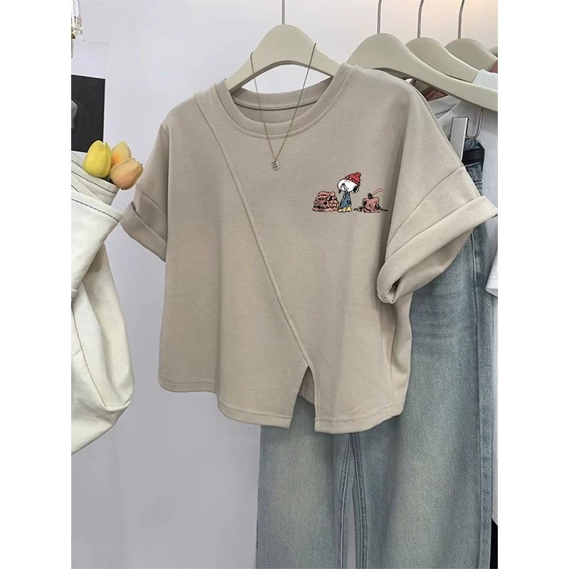เสื้อครอปสาวอวบไซส์ใหญ่น่ารักๆ oversize เสื้อผ้าแฟชั่นมาใหม่ เสื้อยืดแขนสั้นผู้หญิงแบบหลวมสไตล์เกาหลี ลายการ์ตูนญี่ปุ่น