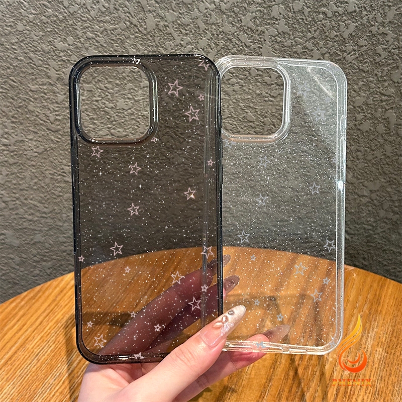 เคส iPhone 16 Pro Max iPhone 11 เคสใสแบบแวววาว TPU นุ่มสีสันสดใส ดาวห้าแฉกสีสันสดใส Compatible iPhone15 Pro max 14 13 12