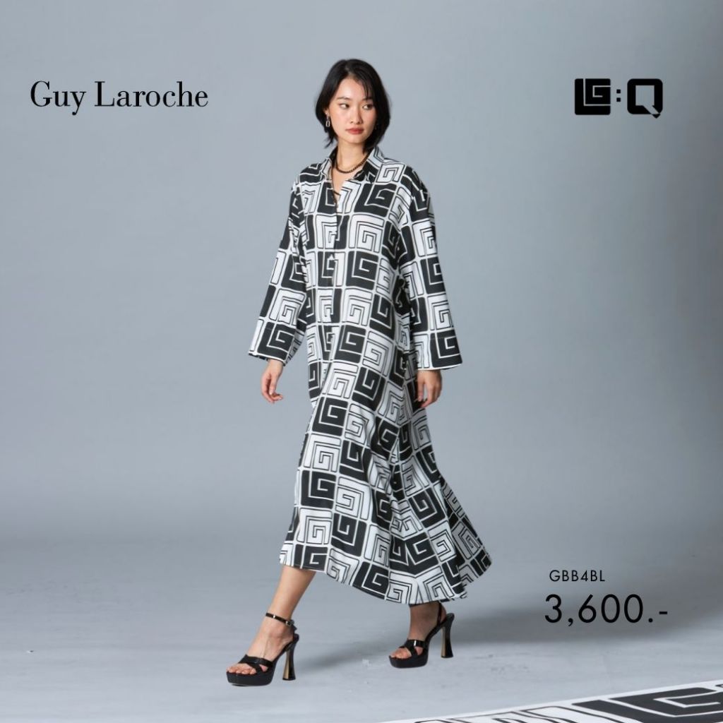Guy Laroche Black Logo เดรสแขนยาว สีดำขาว GBB4BL