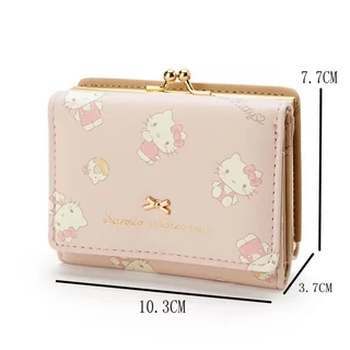 Mymelody Kuromi Sanrio HelloKitty - กระเป๋าสตางค์ใบสั้น PU ผู้หญิง กระเป๋าสตางค์ซิป หัวเข็มขัด กระเป๋าใส่บัตรบุคลิกภาพกา