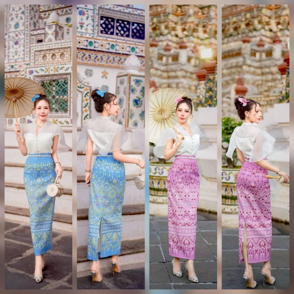 110💘ฟ้ามีXL,4xl💘ชมมีXL,2xl,4xl[ปกติ]เสื้อ17"กป36"เซตผ้าไทยทรงเรียบหรูชุดไทยออกงาน