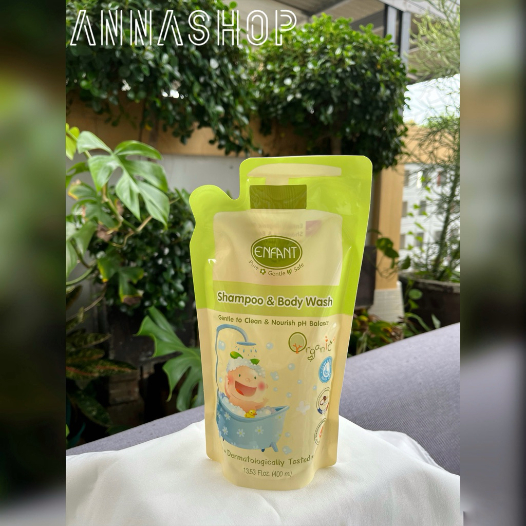 แชมพูและครีมอาบน้ำ ORGANIC SHAMPOO & BODYWASH 1ถุง ชนิดเติม 400ml. ใช้ได้ตั้งแต่แรกเกิด
