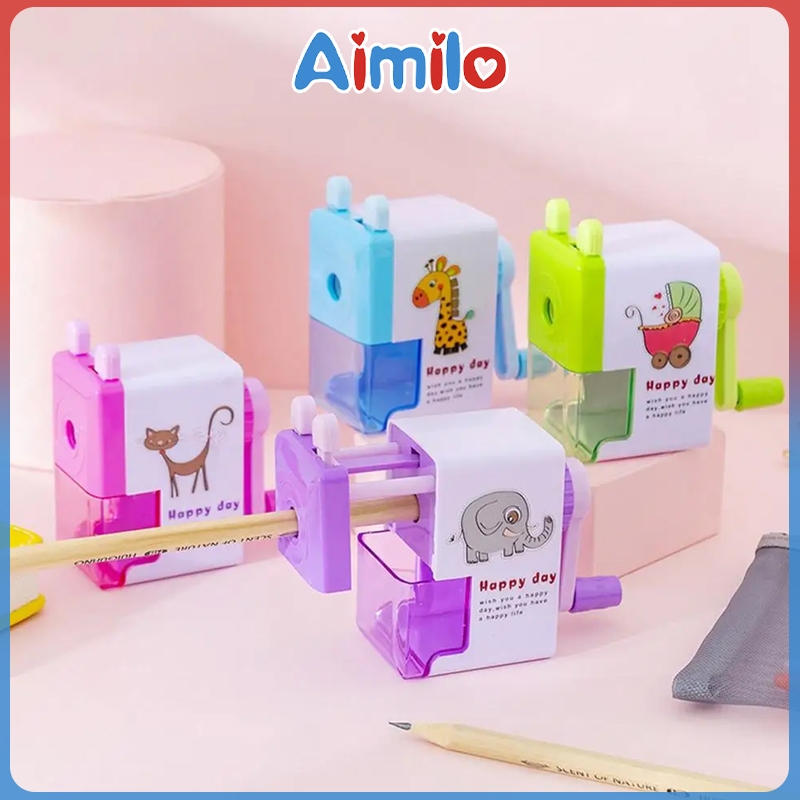 Aimilo shop เครื่องเหลาดินสอ ลายการ์ตูน แบบมือหมุน ใช้ง่าย พกพาสะดวก  เครื่องเขียนการ์ตูนนักเรียน กบเหลาดินสอ