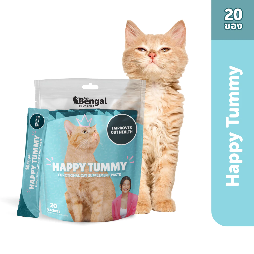 Prof. Bengal Happy Tummy Cat Paste ขนมแมวเลียสูตรทางเดินอาหาร ลำไส้ 200 กรัม (ใน 1 ถุงมี 20 ซอง ซองละ 10 กรัม) สำหรับแมว