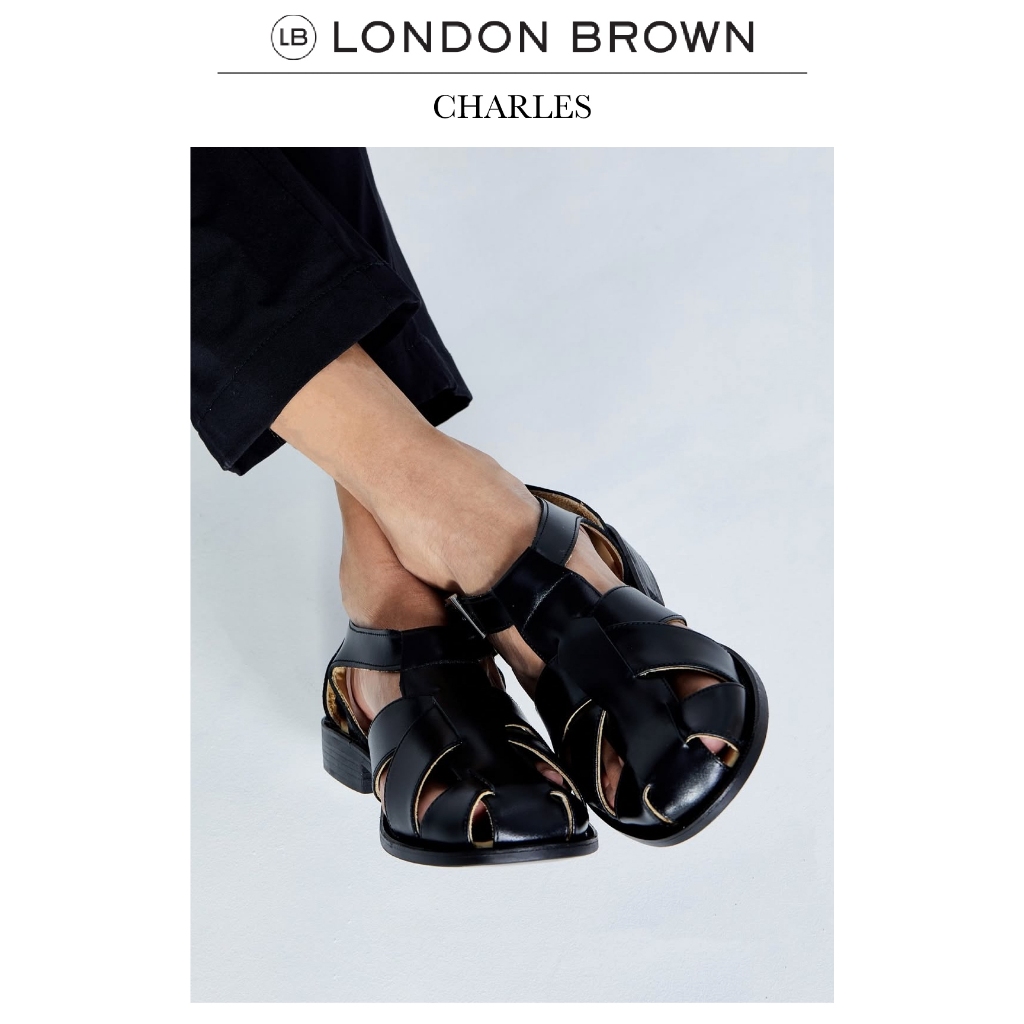 LONDON BROWN - CHARLES รองเท้าแตะหนังสานรัดส้น สไตล์ FISHERMAN SANDALS