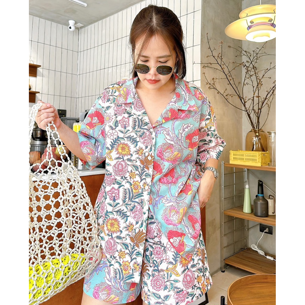 ✅พร้อมส่ง ✅ ชุดเซท ผ้าcottonอินเดีย เสื้อคอปก อก34”-50” + กางเกงขาสั้น Amcorner