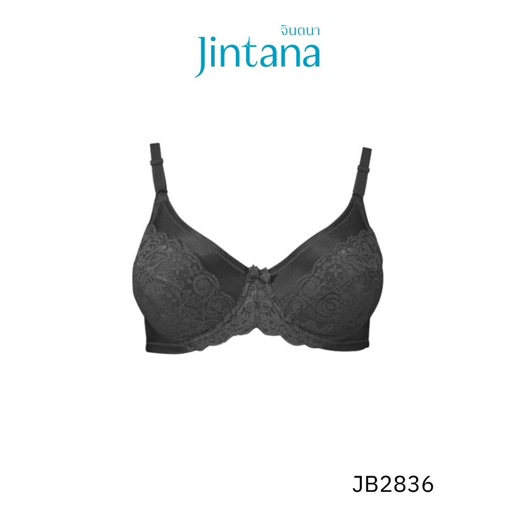 Jintana เสื้อชั้นใน จินตนา รุ่น Basic รหัส JB2836 (มีโครง) สีดำ เสื้อในเก็บกระชับ ใส่สบาย เสื้อในลายลูกไม้ ฟองน้ำบาง