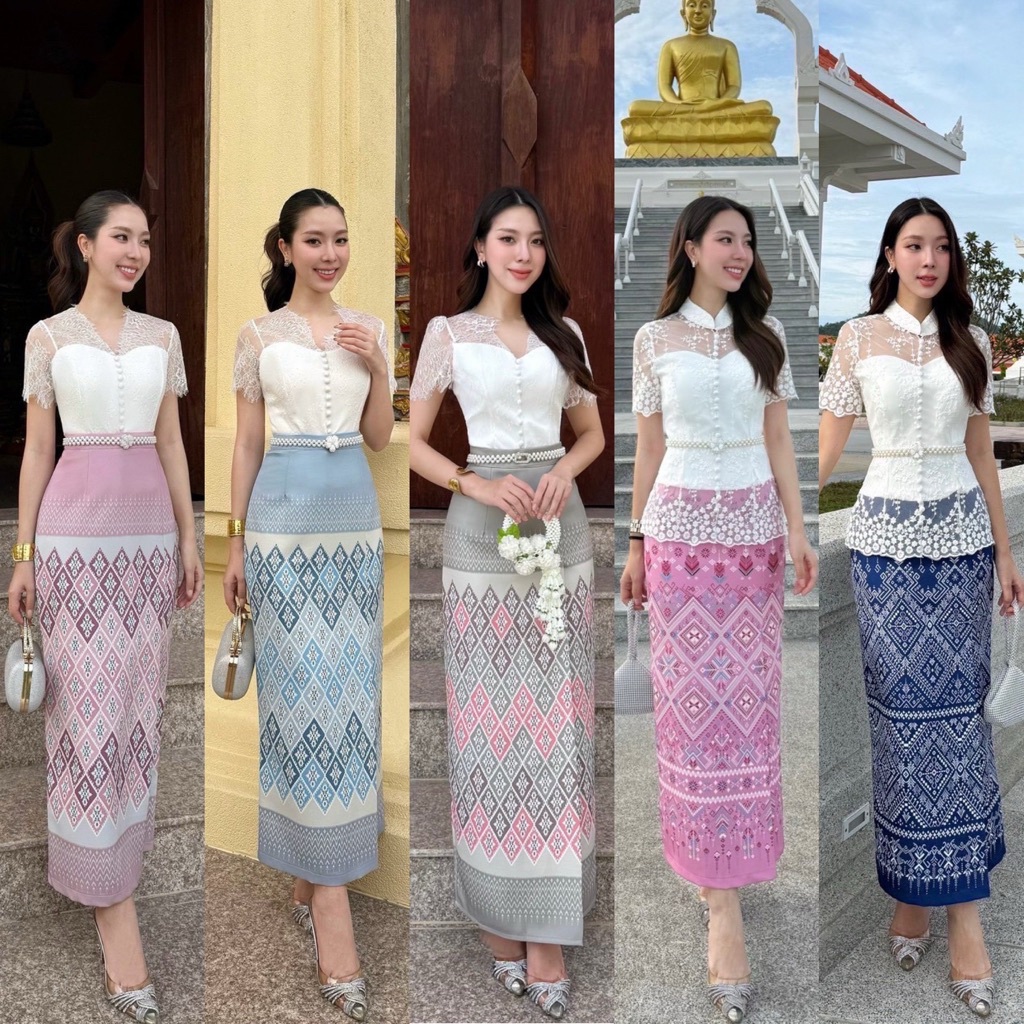 📌📌พร้อมส่ง ครบสี XS S M L XL 2XL 🏷️CHERISH Set3ชิ้น (เสื้อ+กป+เข็มขัด) ชุดไทย ชุดผ้าไทย ทำบุญ ตักบาตร ทอดกฐิน งานหมั้น