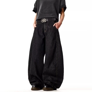 beerbroth-กางเกงยีนส์ผู้ชาย กระบอกใหญ่ MensDemin ขายาว ย้อนยุค baggy jeans สไตล์เกาหลี ทรงหลวม