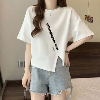 เสื้อครอปคนอ้วนไซส์ใหญ่ oversize เสื้อผ้าสาวอวบคนอ้วนน่ารัก เสื้อยืดสวยๆผู้หญิงแขนสั้นแบบหลวมสไตล์เกาหลี สกรีนลายวินเทจ