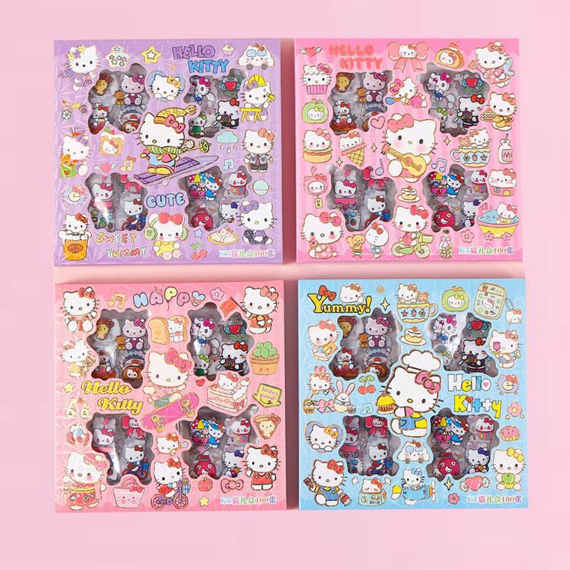 สติ๊กเกอร์ไดคัท Kitty กล่อง 96 - 100 ชิ้น ลายน่ารักมาก (คละลาย)