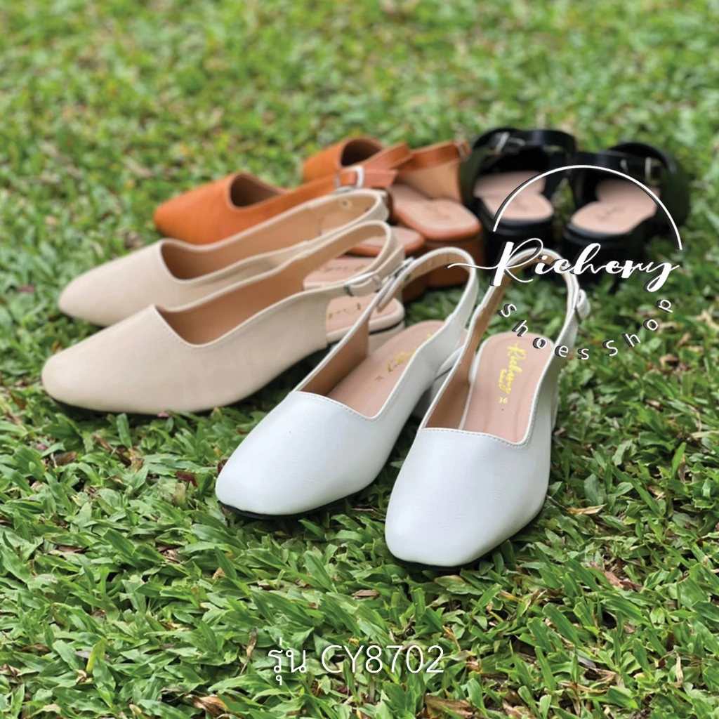 รองเท้าใส่ทำงานรุ่นขายดีของร้าน!!! ส้นสูง 1.5 นิ้ว มีสายรัดสั้นด้านหลัง หนังสีคลาสสิค ทำในไทย