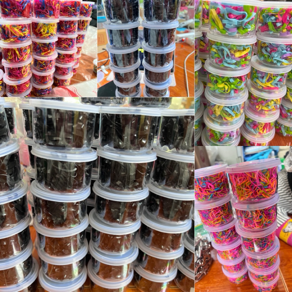 ยางมัดผมกระปุก 12กระปุก 95฿ มีหลายขนาดให้เลือก