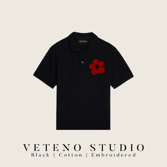 เสื้อ โปโล VETENO STUDIO BLACK POLO - RED DAISY