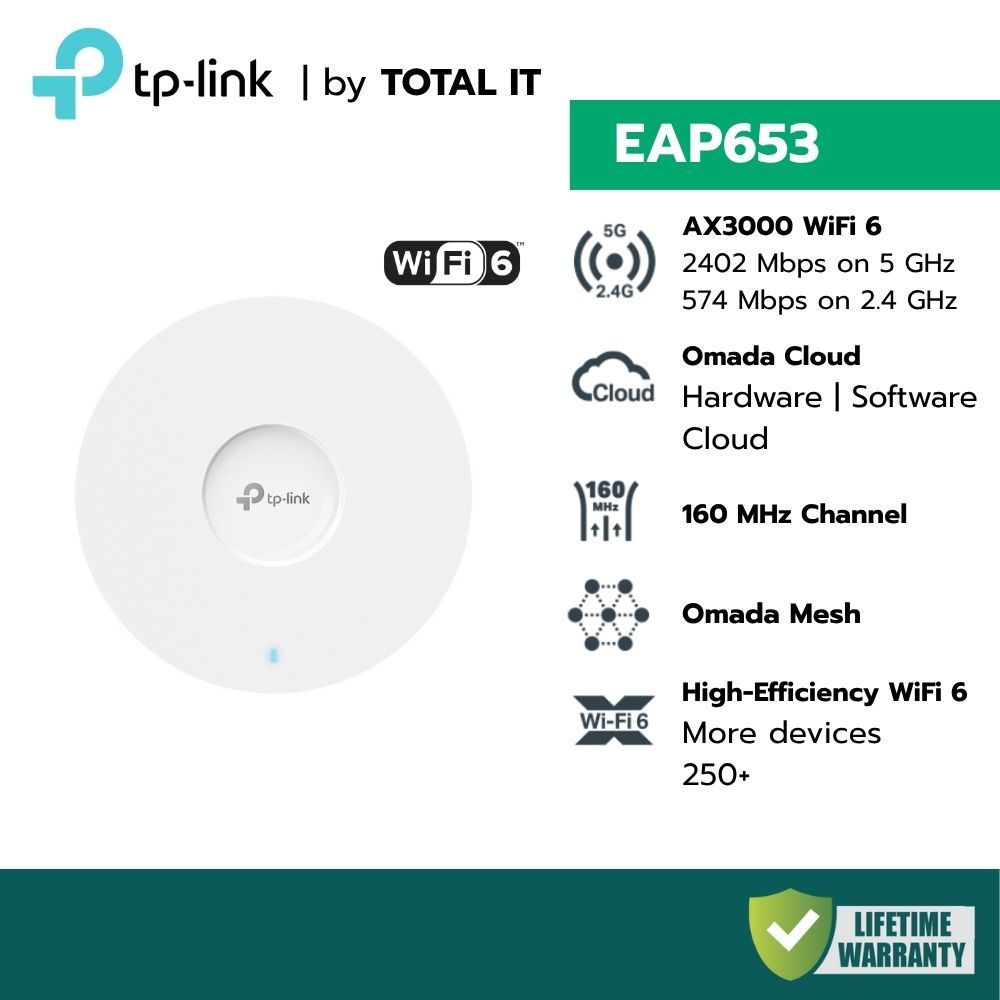TP-Link EAP653 | WiFi 6 Access Point ความเร็วสูง ติดเพดาน รองรับ Omada Mesh PoE+
