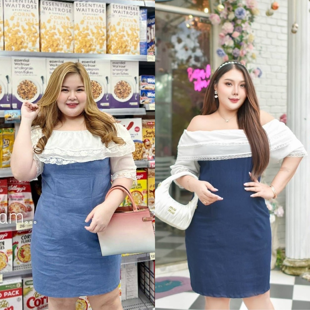 /LN/ เดรสยีนส์ฟอกญี่ปุ่นแต่งชีฟองลูกไม้