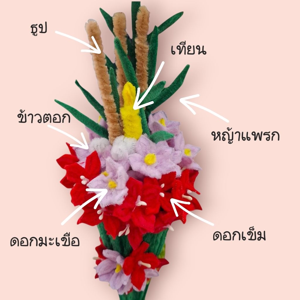 กรวยดอกไม้ไหว้ครูลวดกำมะหยี่ 💐#ดอกไม้รีดกลีบ(พร้อมส่งค่ะ 🙏)