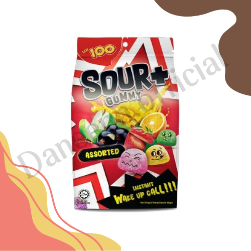 Lot 100 Sour+ Assorted Flavoured Gummy 270g หลากหลายรส สินค้ามีฮาลาล BBF.20/03/2027