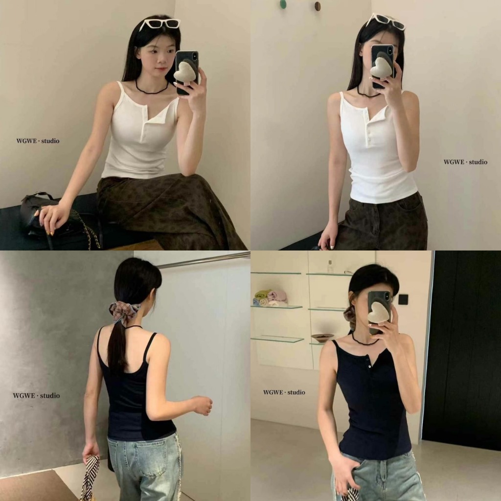 พร้อมส่งtag ป้ายwgweเสื้อสายเดี่ยว ดีเทลกระดุมหน้าปลดกระดุมได้ เนื้อผ้าดียืดหยุ่นได้เยอะ งานสวยทรงน่ารัก 5193