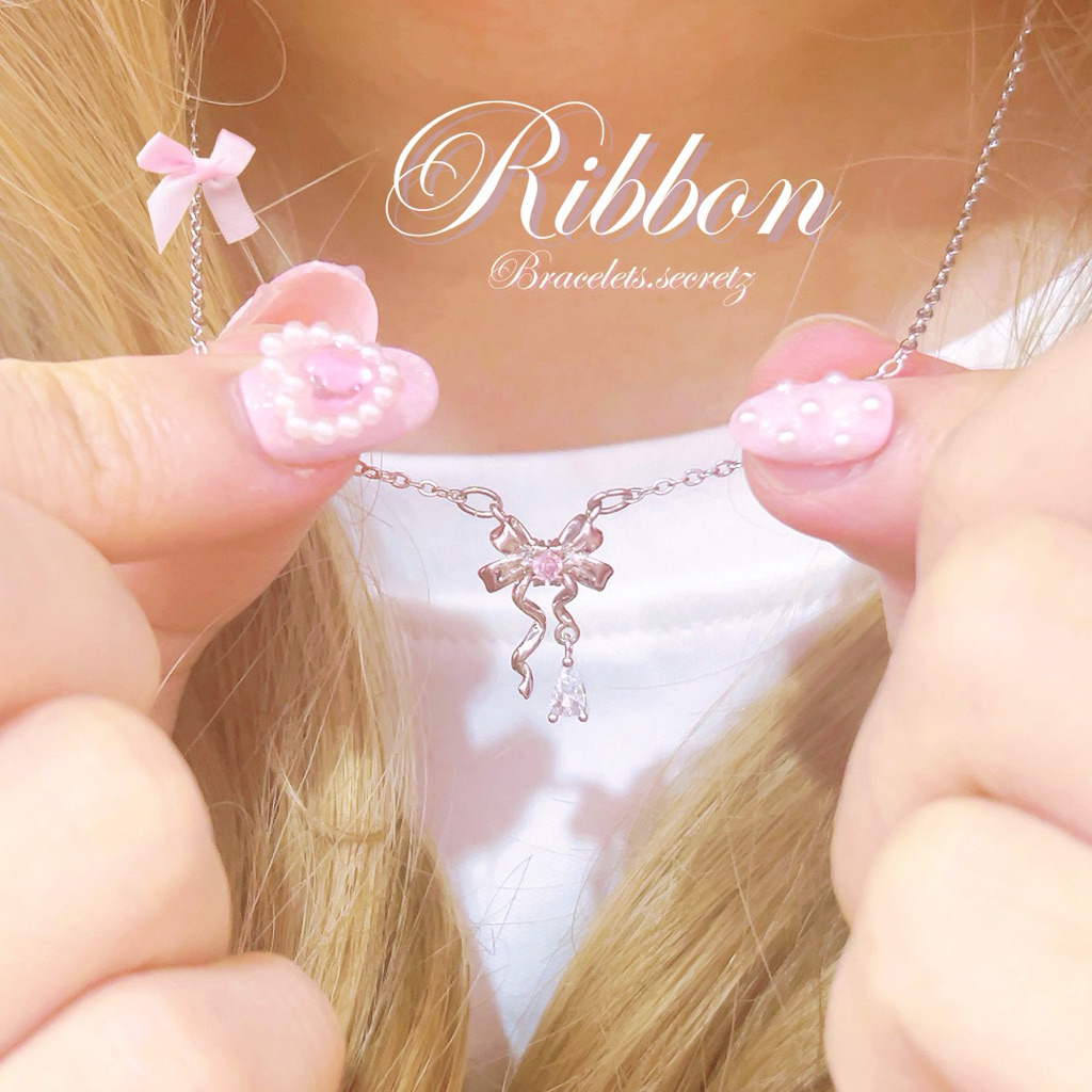 🩷ลด80฿🎀🩷 โค้ดหน้าร้าน 🪞New ~  Ribbon 🎀🩷 สร้อยคอชุบเงินแท้ หัวใจน่ารัก โบว์ชมพู ลูกคุณหนูดูแพง (52) Ribbon Barbie