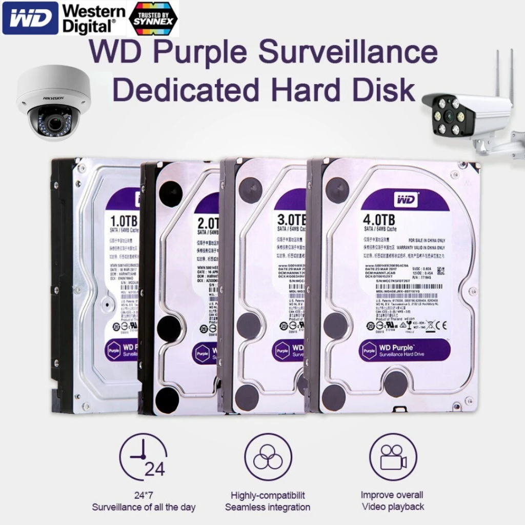 (ฮาร์ดดิสก์กล้องวงจรปิด)1TB / 2TB / 4TB / 6TB HDD WD PURPLE 5400RPM SATA III (WD11PURZ,WD23PURZ,WD43