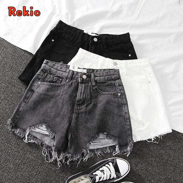 REKIO S~6XL (25-39) กางเกงยีนขาสั้น เอวสูง สไตล์เกาหลี