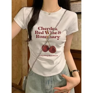 เสื้อยืดเเขนสั้นผู้หญิง เสื้อครอปพิมพ์ลาย สายหวาน ใส่เเล้วดูผอม ใส่สบาย เเมทช์ง่ายป #2325