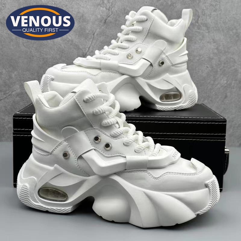 【Venous】2025 New Original 100% รองเท้าผู้ชายสีขาวสำหรับกีฬา รองเท้าผู้ชายยางหนา รองเท้าผู้ชายแบบสูง Size 37-46