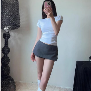 กระโปรงเอวต่ำ สไตล์เกาหลี มีซับใน! mini skirt ป้องกันแสงสว่าง ใส่สบายทุกโอกาส พร้อมส่ง