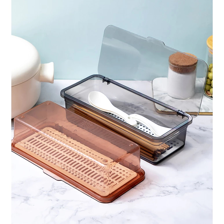 กล่อง เก็บ ช้อนส้อม มี ฝาปิด กล่อง กล่องเก็บช้อนส้อม กล่องเก็บช้อนส้อมแบบใส+ฝาปิด+ระบายน้ำ อเนกประสงค์ ของใช้ในครัว - รูปที่ 5