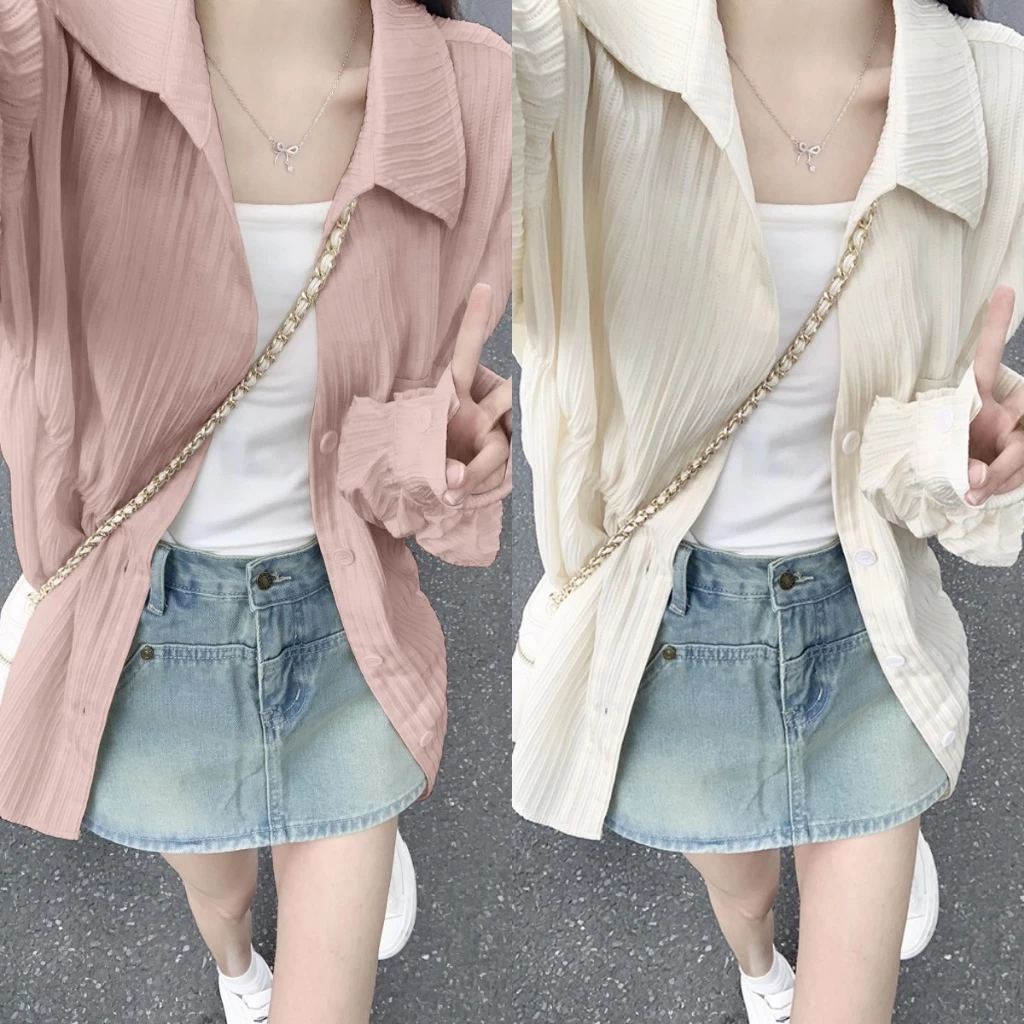 เสื้อเชิ้ตผู้หญิง ผ้าบางเบา - สีสุภาพ ใส่ทำงานหรือไปเที่ยว | ไซส์ S-XXL"