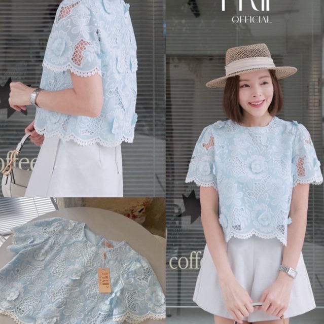 chaline •เสื้อแขนสั้น ผ้าคอตตอน3D เนื้อนุ่ม สีสวยละมุน